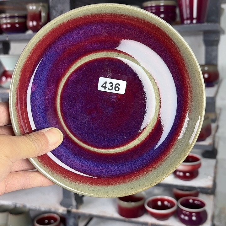 远***山436纯手工满釉支烧钧瓷壶承