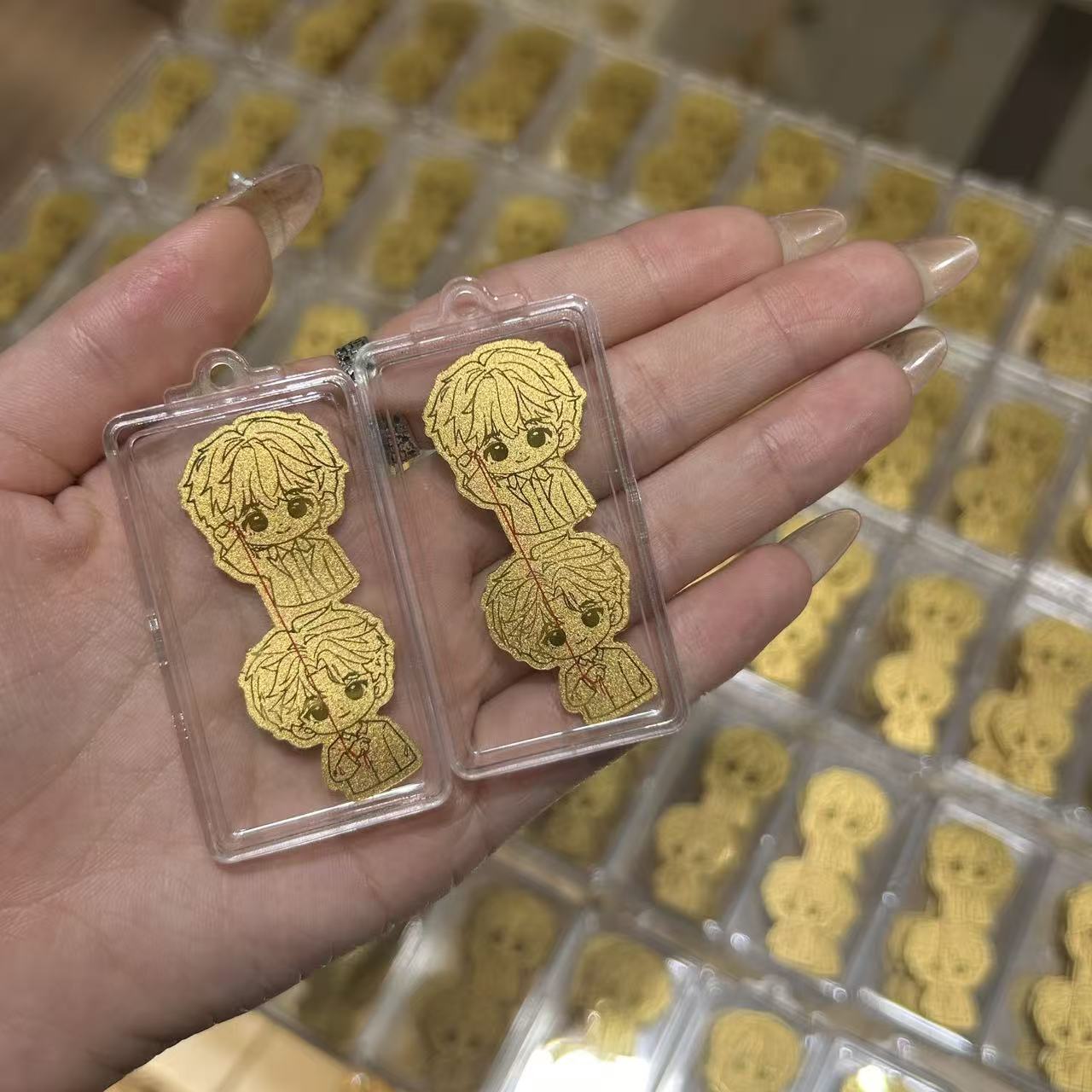 含金工艺品创梵精品梓渝田栩宁双人“牵红线”3mg含金手机贴物料