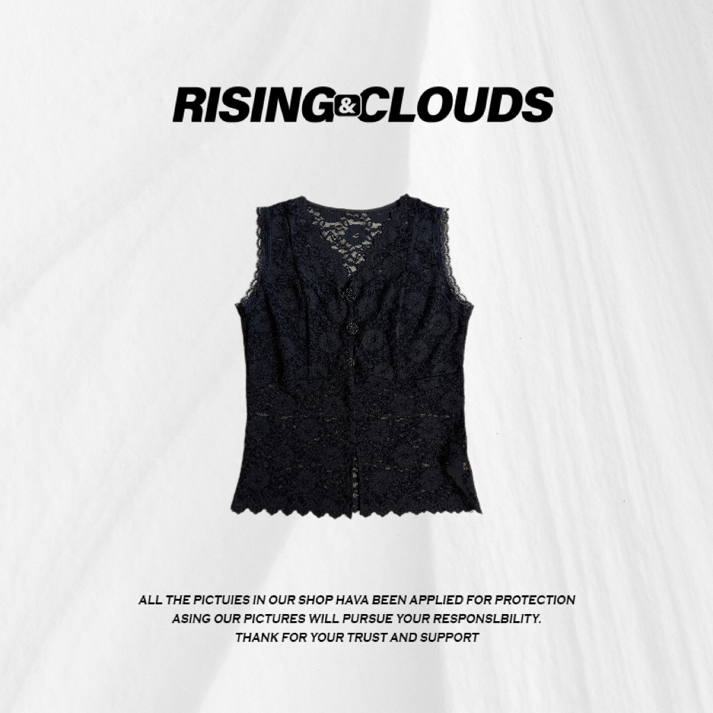 RISING&CLOUDS莎莎【黛澜】夏季舒适宽松百搭鱼骨蕾丝上衣040648