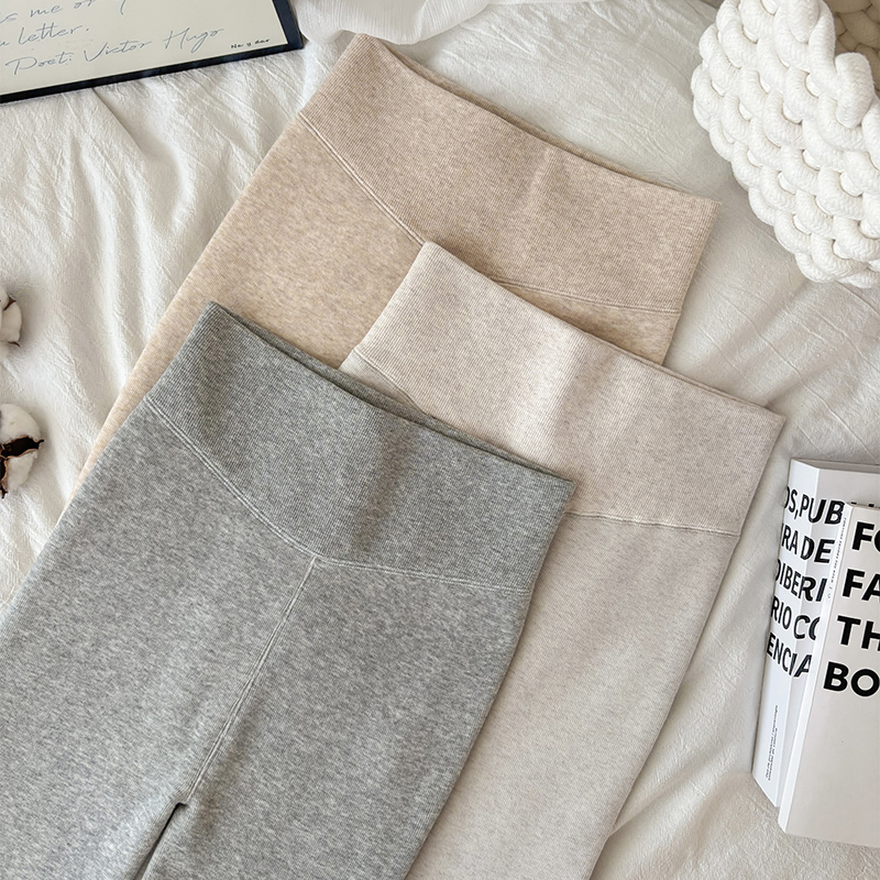 小个子细条纹灰色加绒打底裤女秋冬季加绒加厚连裤袜微压保暖棉裤