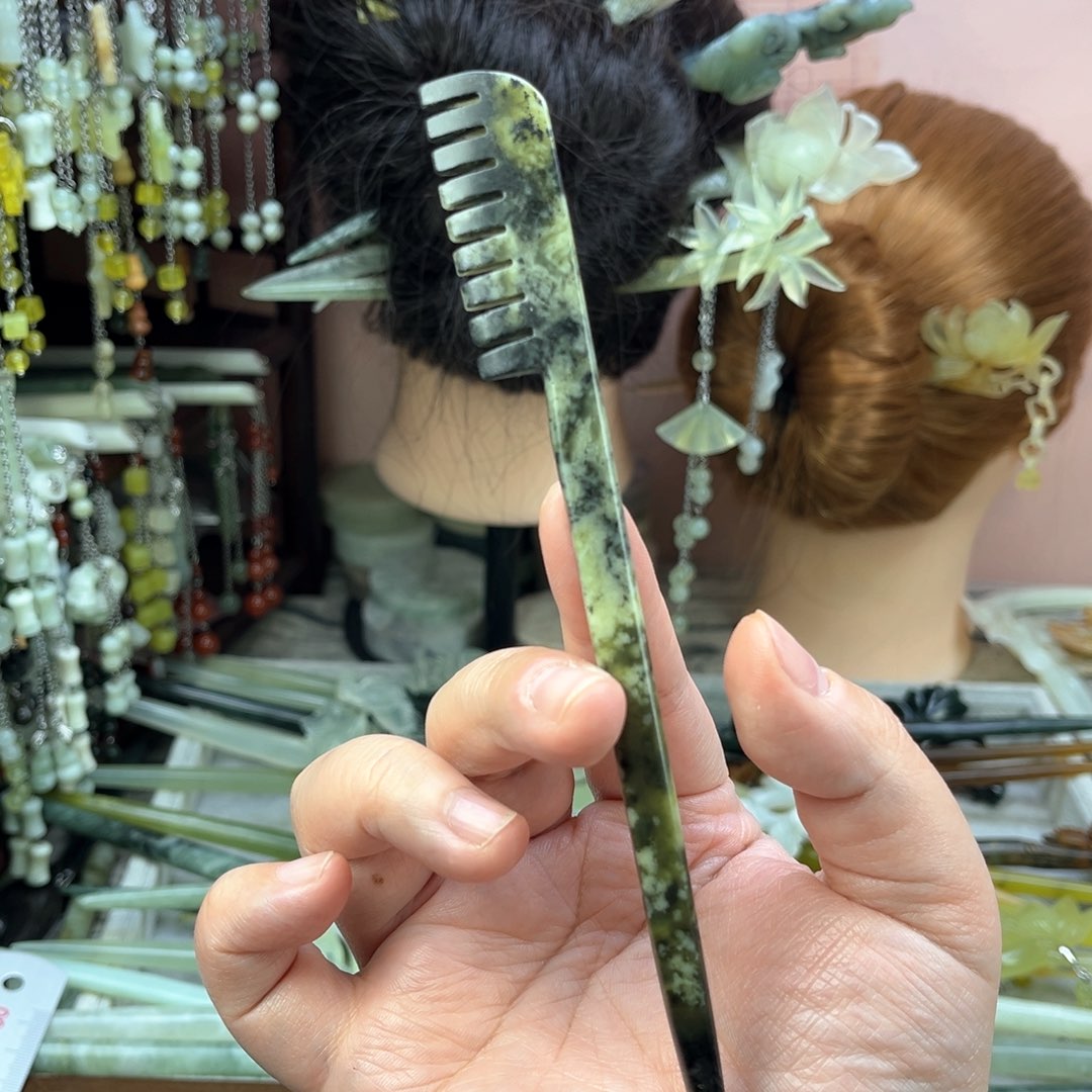 蛇纹石玉发饰未镶嵌长度17.5厘米左右