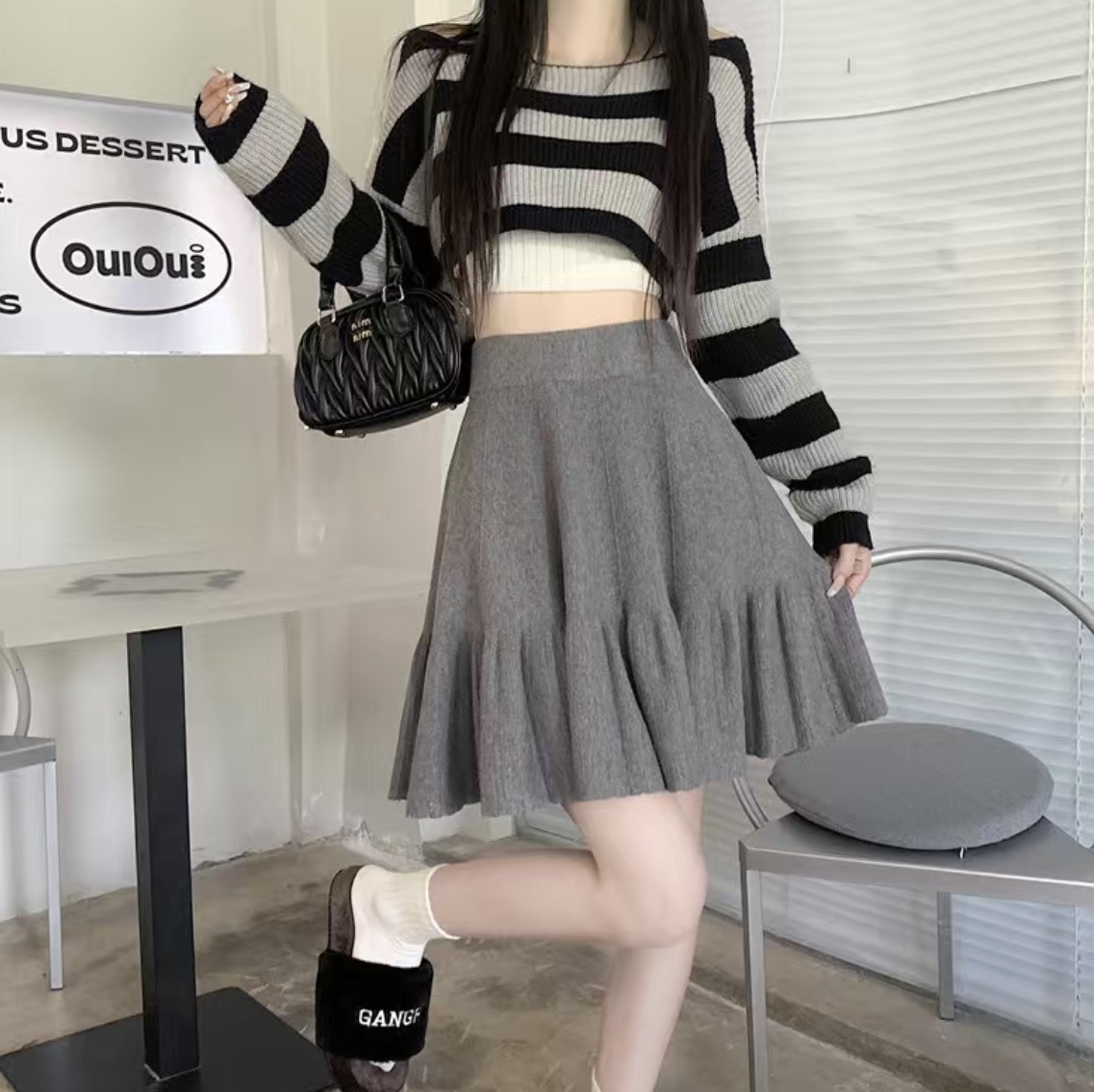 (直播专用链接 私拍不发货)短显瘦毛针织裙设计感（下单默认微瑕)