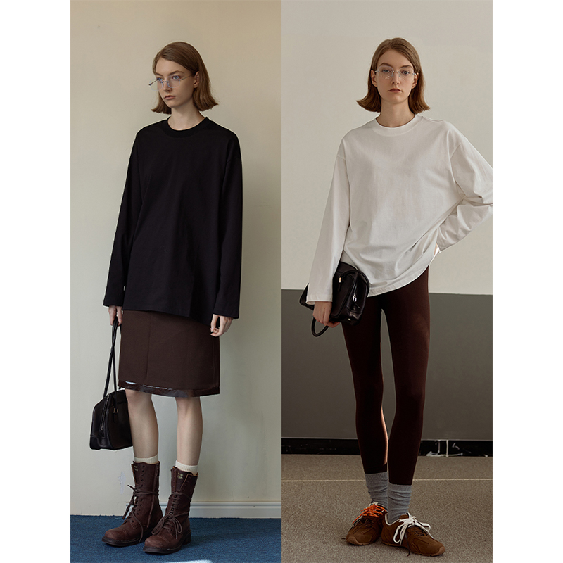 Fresh Moi 经典新疆长绒棉时髻百搭Oversize廓型黑白基础宽领T