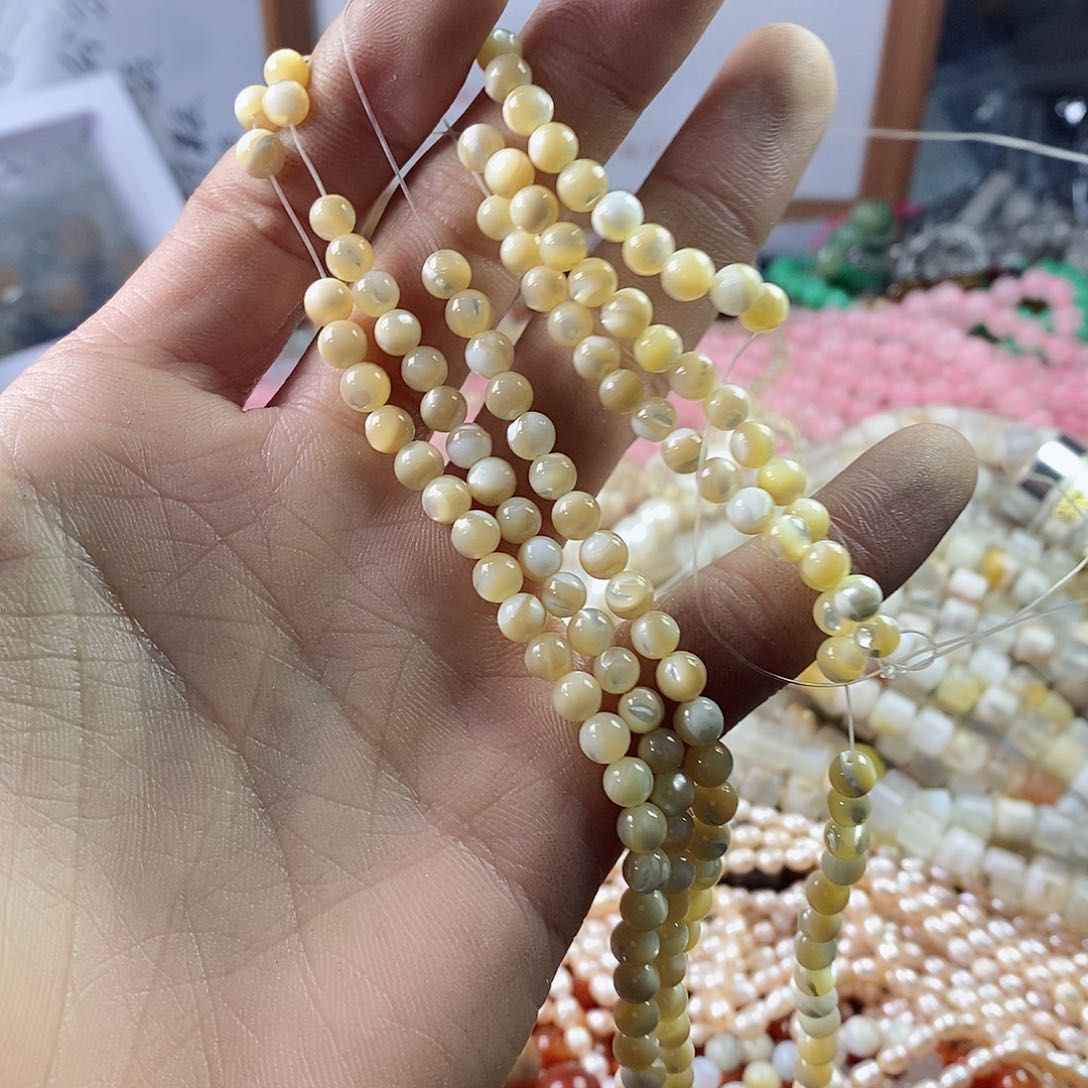 玛瑙/玉髓珠宝半成品未镶嵌一条天然5mm马蹄螺贝壳圆珠