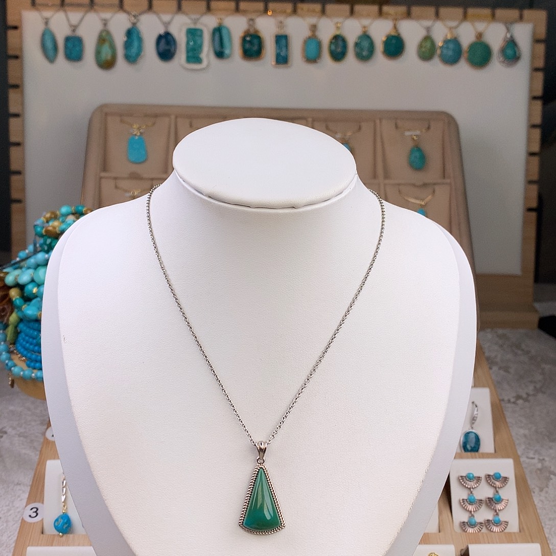 绿松石银S925镶嵌吊坠(不含链)