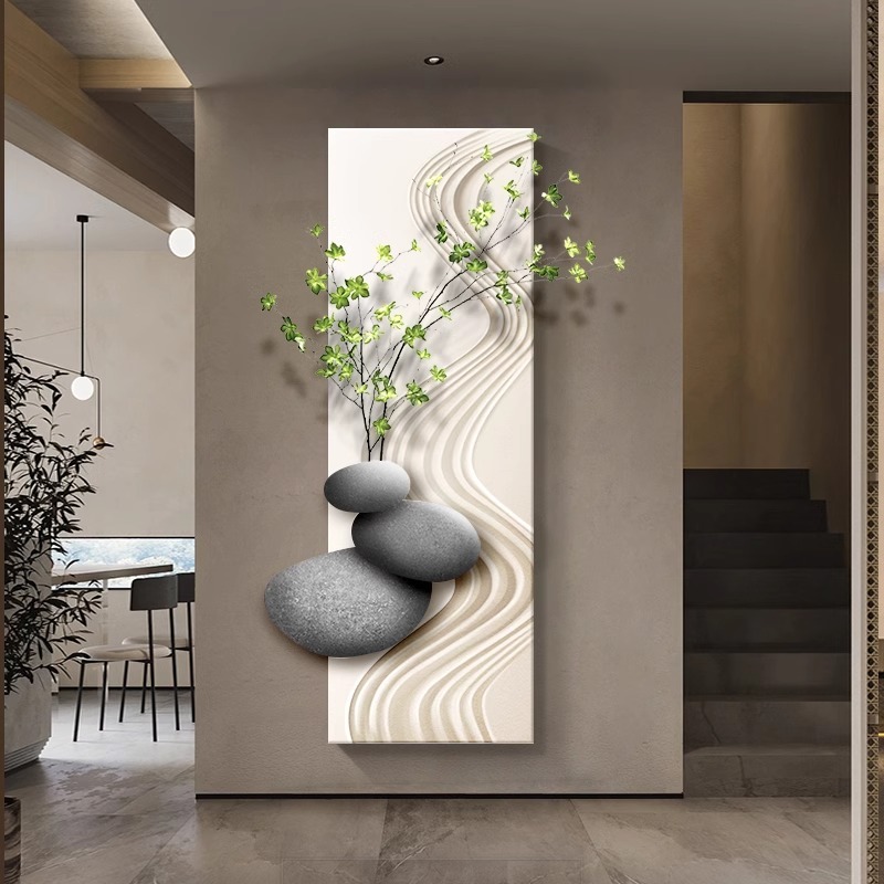 玄关装饰画实物立体绿植走廊过道无框挂画侘寂风楼梯壁画