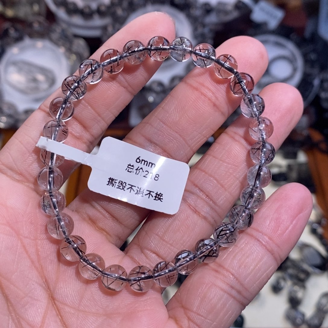 水晶未镶嵌手链黑发晶全透体蕾丝6mm