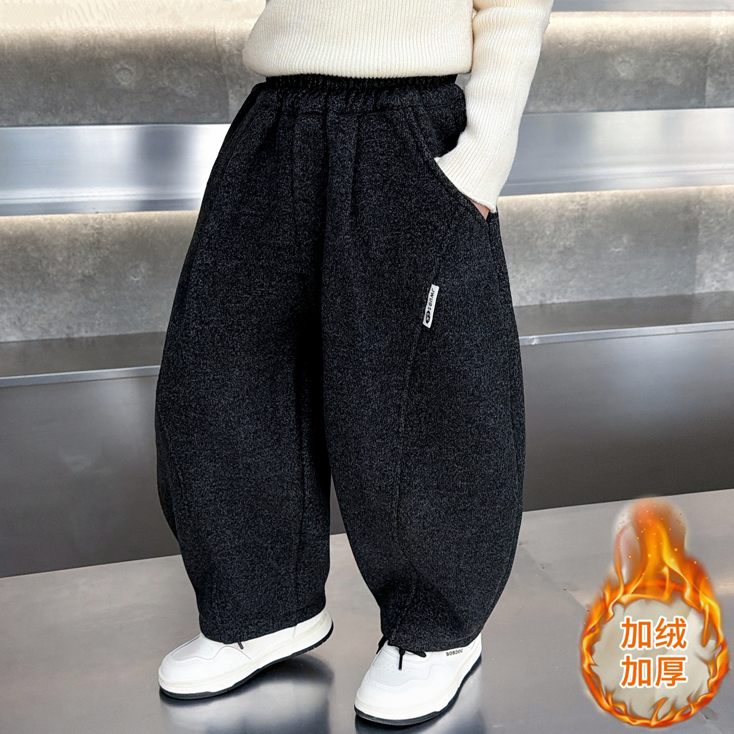 儿童加绒裤子秋冬季2025新款男女童弯刀裤韩版中小童加厚休闲百搭