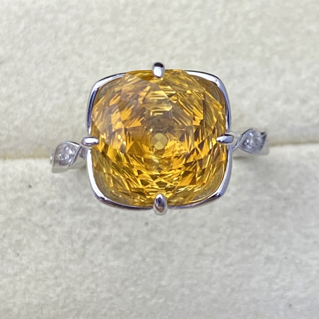 玫瑰花切工 天然黄水晶戒指s925银 主石11mm 精致气质优雅百搭Y2