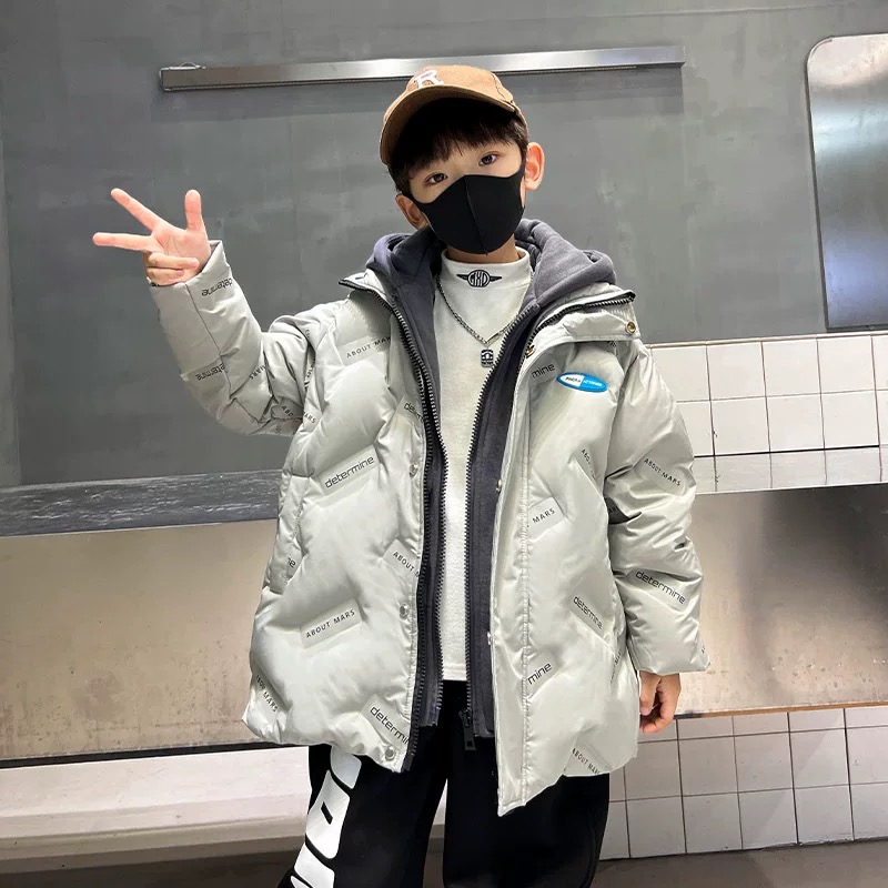 男童中长款羽绒服2024新款冬装中大儿童洋气男孩冬季加绒加厚外套
