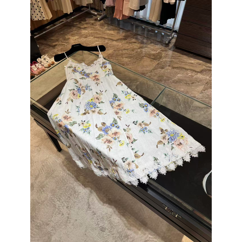 WW2025新款女士白色时尚夏季碎花连衣裙W201201