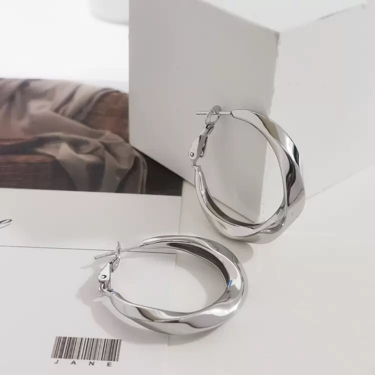 925银耳饰 女白金色原创设计几何图案日韩耳环欧美素款耳扣圈圈