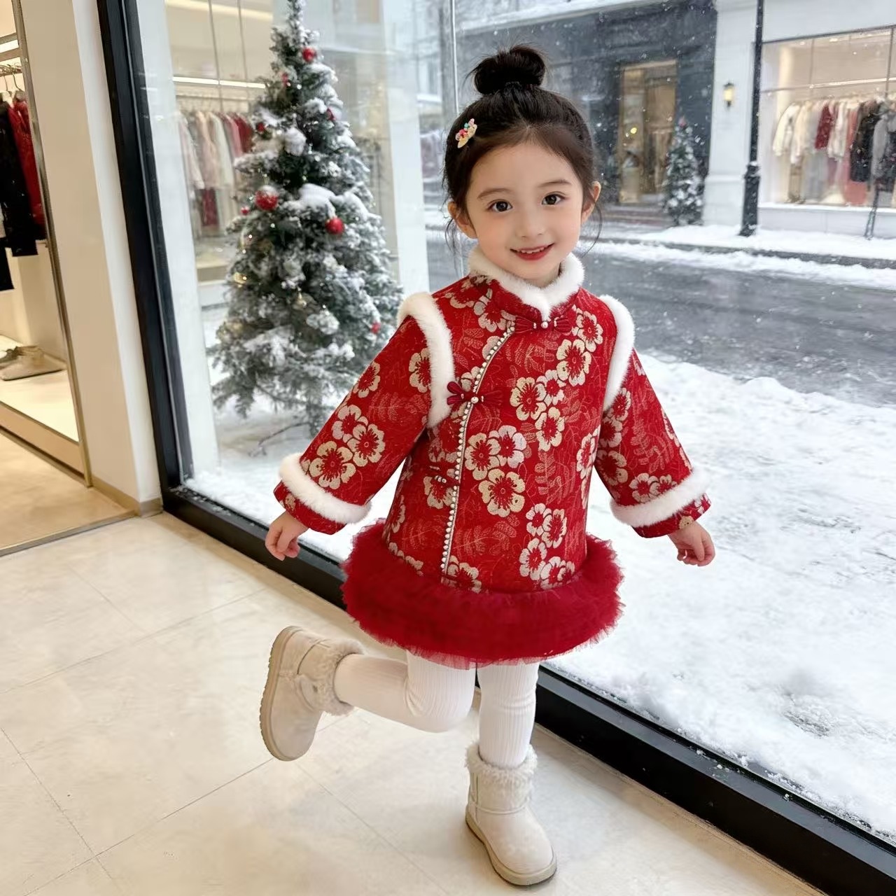 女童拜年服2026新款周岁礼服新年小童国风连衣裙女宝夹棉冬款旗袍