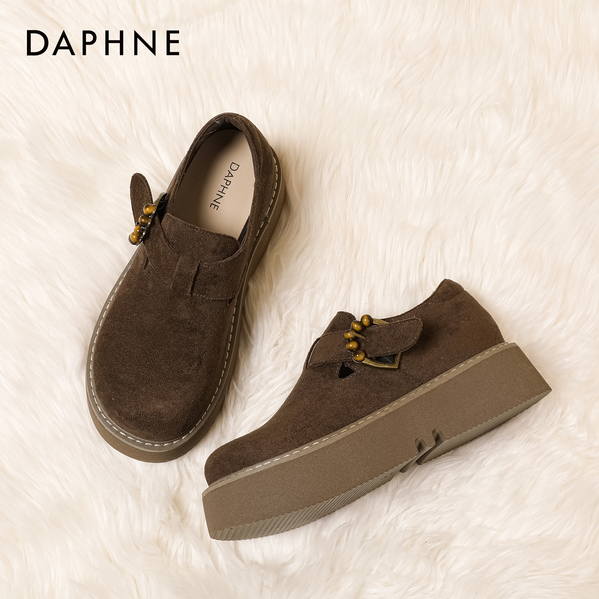 Daphne/达芙妮全包勃肯鞋女2025秋冬爆款时尚厚底保暖复古休闲鞋