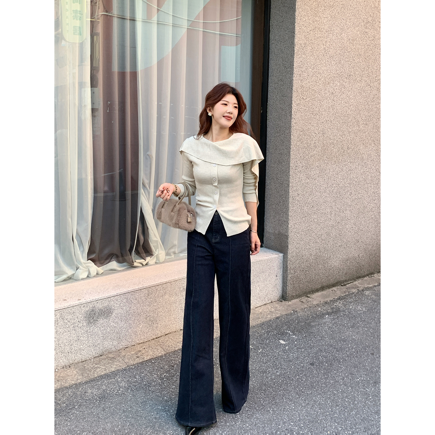 甜辣多多【冬日腿精】加厚植绒牛仔裤秋冬显瘦气质微喇牛仔裤百搭