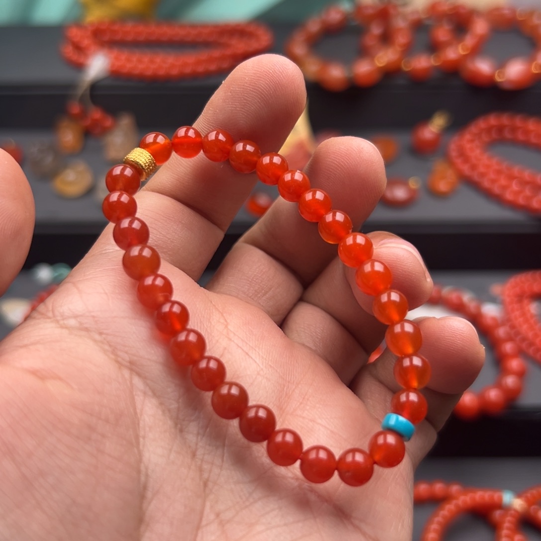 南红玛瑙未镶嵌手链杨柳河湾冰红6+