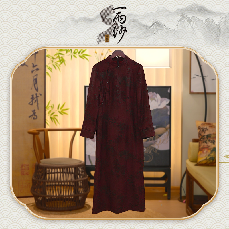 【一代香花藤●旗袍】239590Q-B246桑蚕丝冠乐绉香云纱连衣裙长袍55