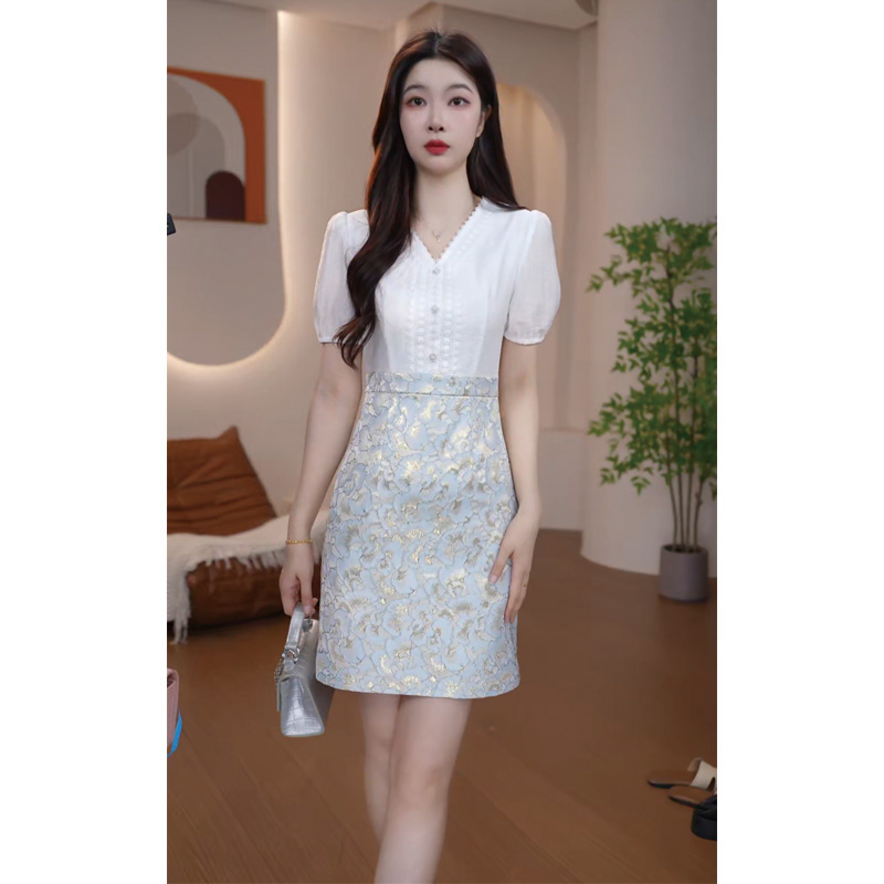 9524夏季新款女装高贵气质连衣裙收腰显瘦轻职风