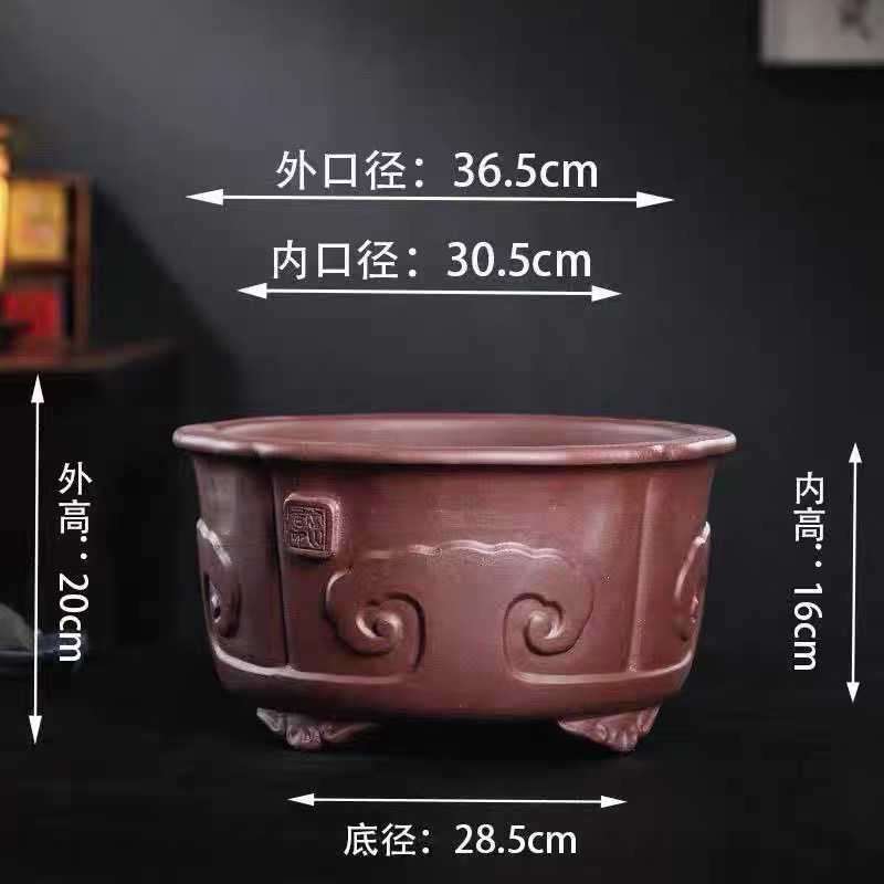 宜兴紫砂花盆盆景盆大号如意仿古典深圆盆精品桌面地面盆栽