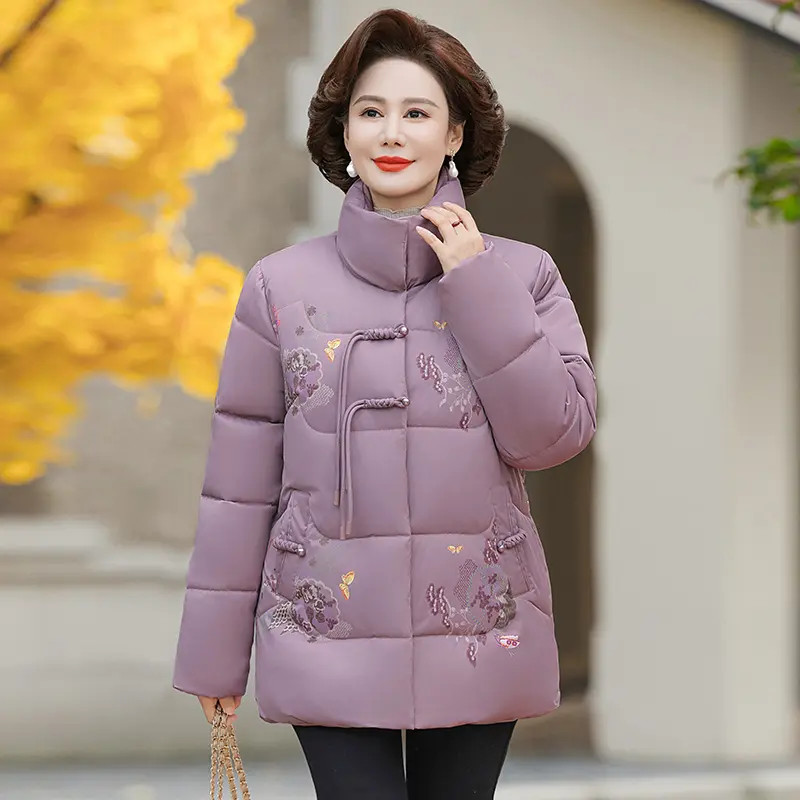A046妈妈冬装棉袄加绒加厚外套大码中老年棉衣女冬季时尚保暖棉服