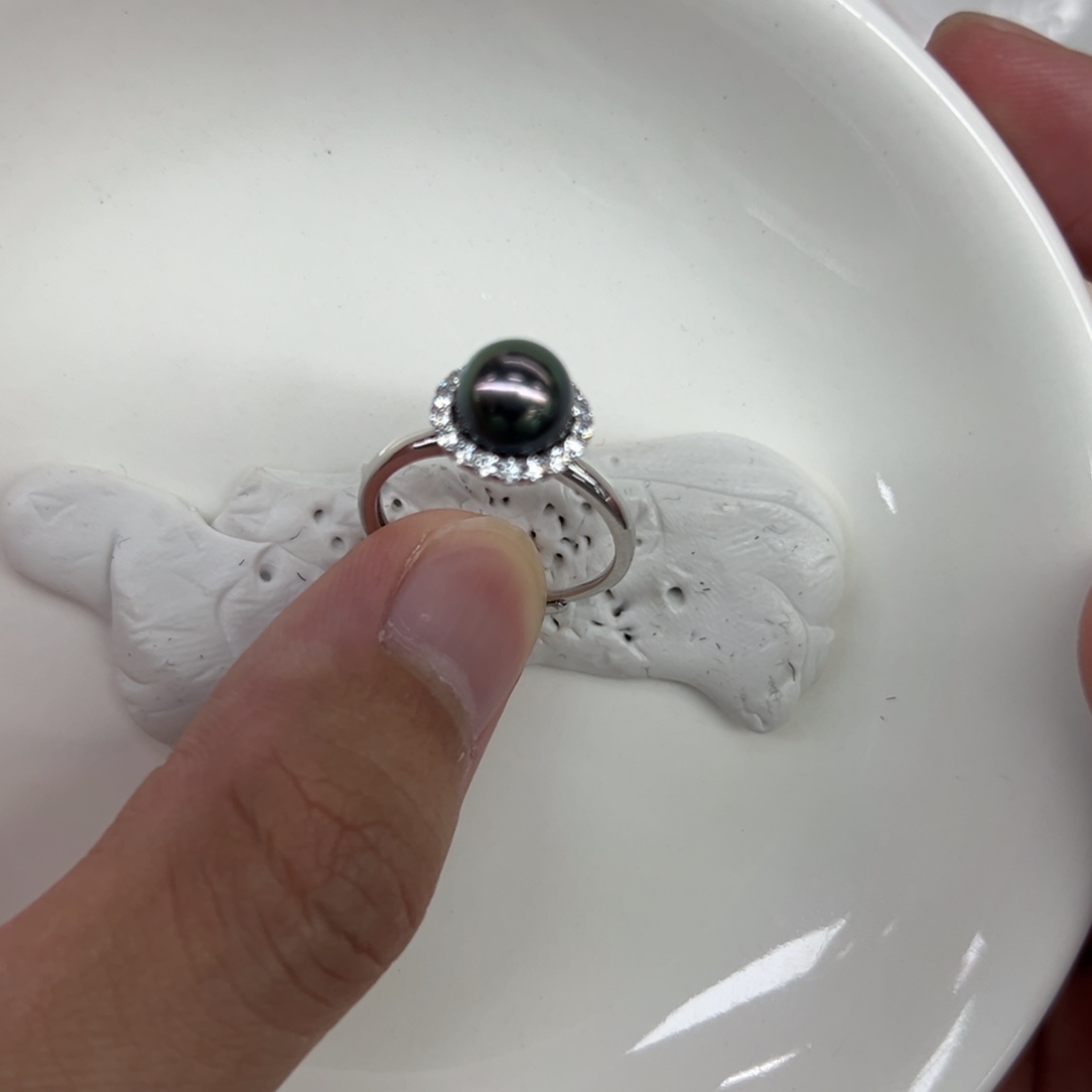 银S925镶嵌戒圈海水珍珠7-8mm大溪地戒指