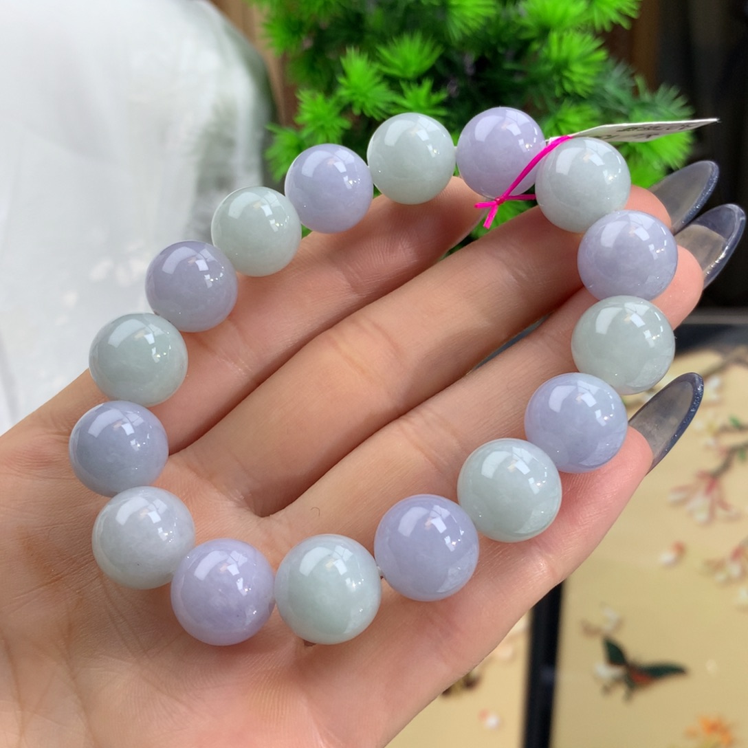 翡翠手链未镶嵌冰润双彩手链卡12.8m m