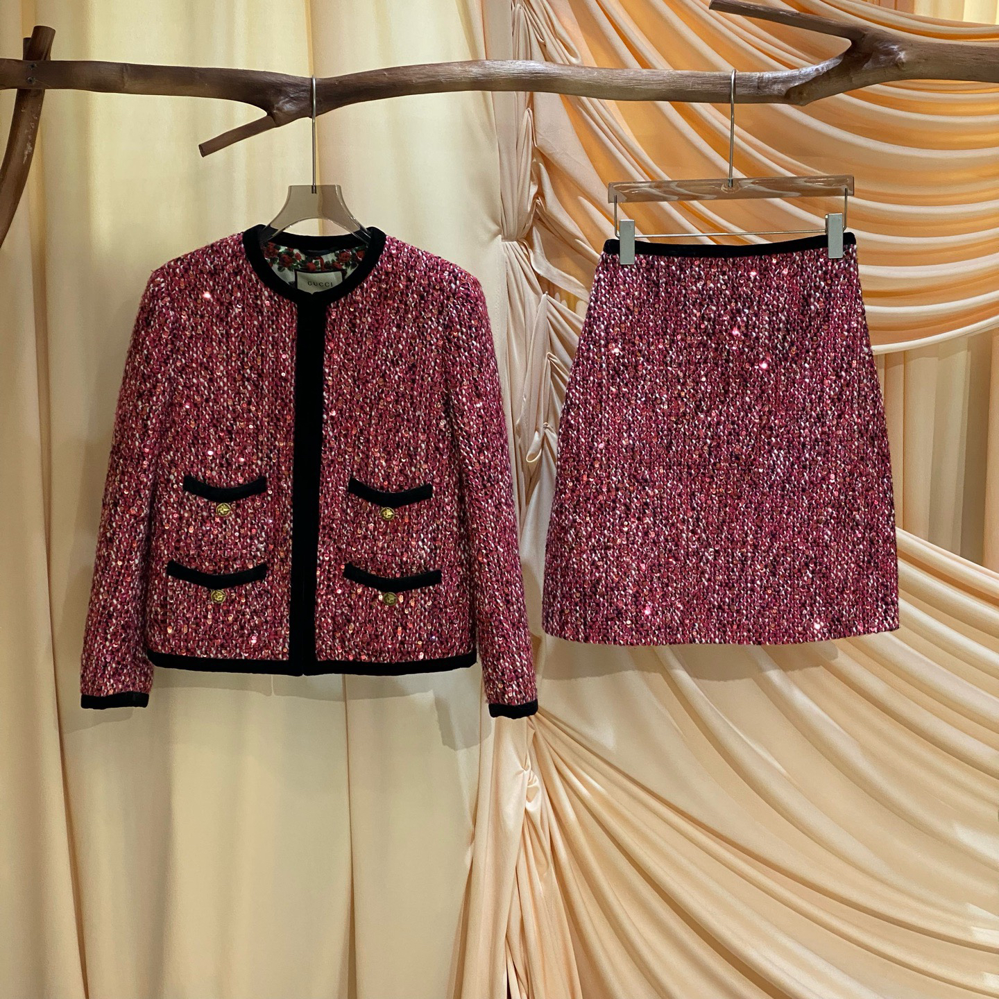 99新 GUCCI/古驰 亮片编织粗花呢金扣套装/38/40码/39925