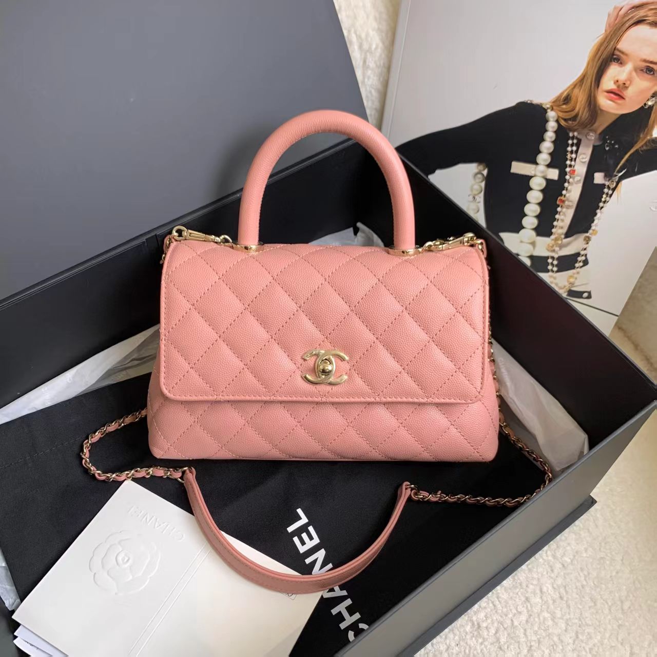 99新 Chanel/香奈儿 粉色handle小号/71015435/12期免息/代卖服务