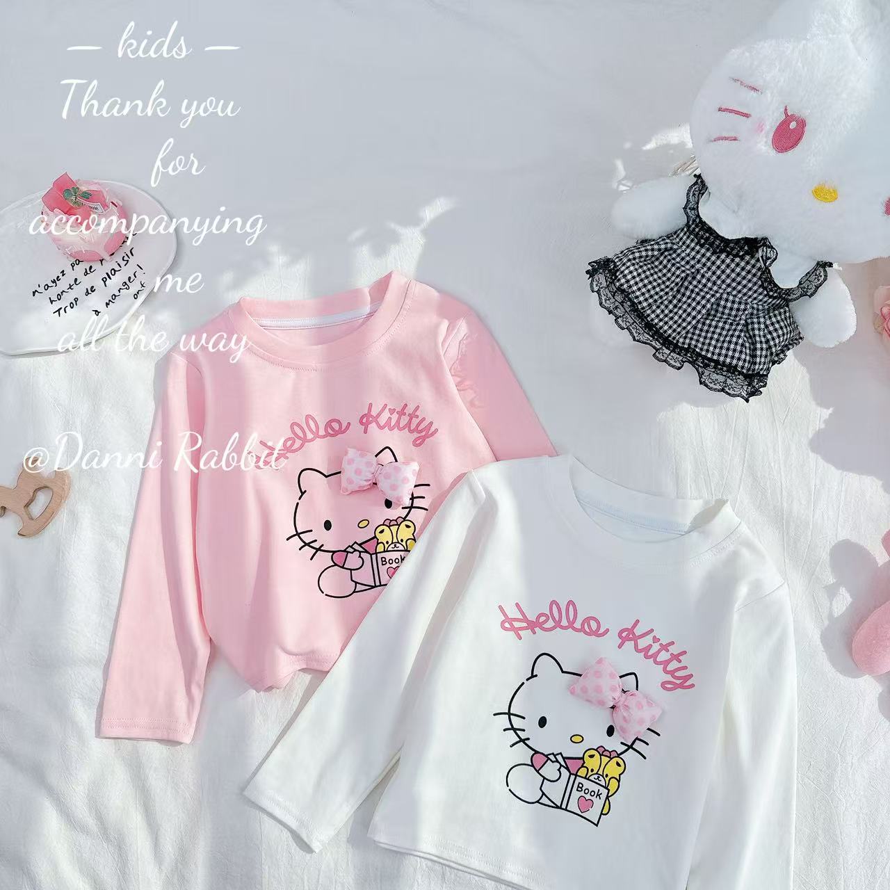 【Dannirabbit】*柔软亲肤+卡通猫+蝴蝶结*女童打底衫 D-A263