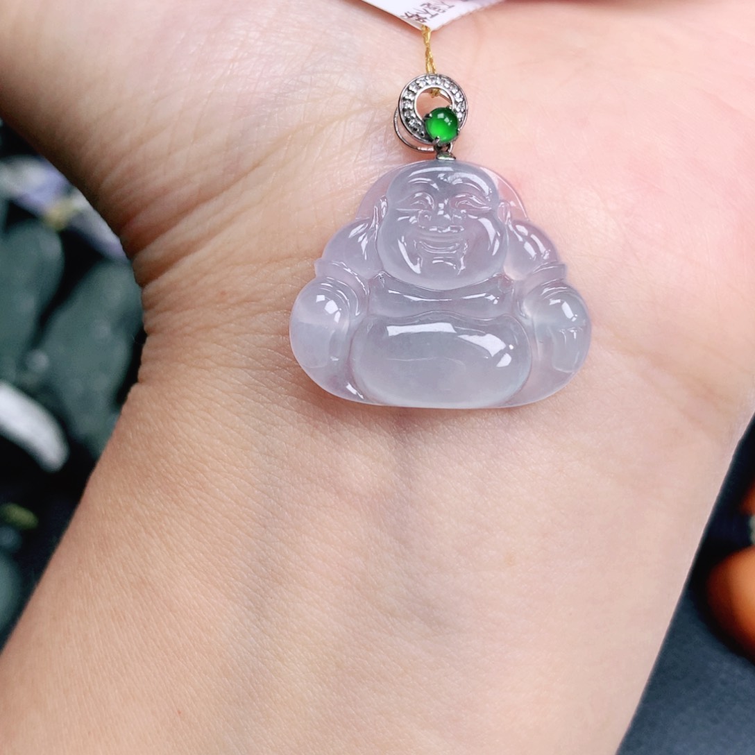 翡翠18K金镶嵌颈饰佛公