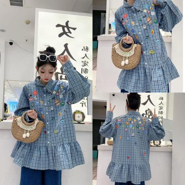 18603格子卡通印花衬衫（衣长80左右）