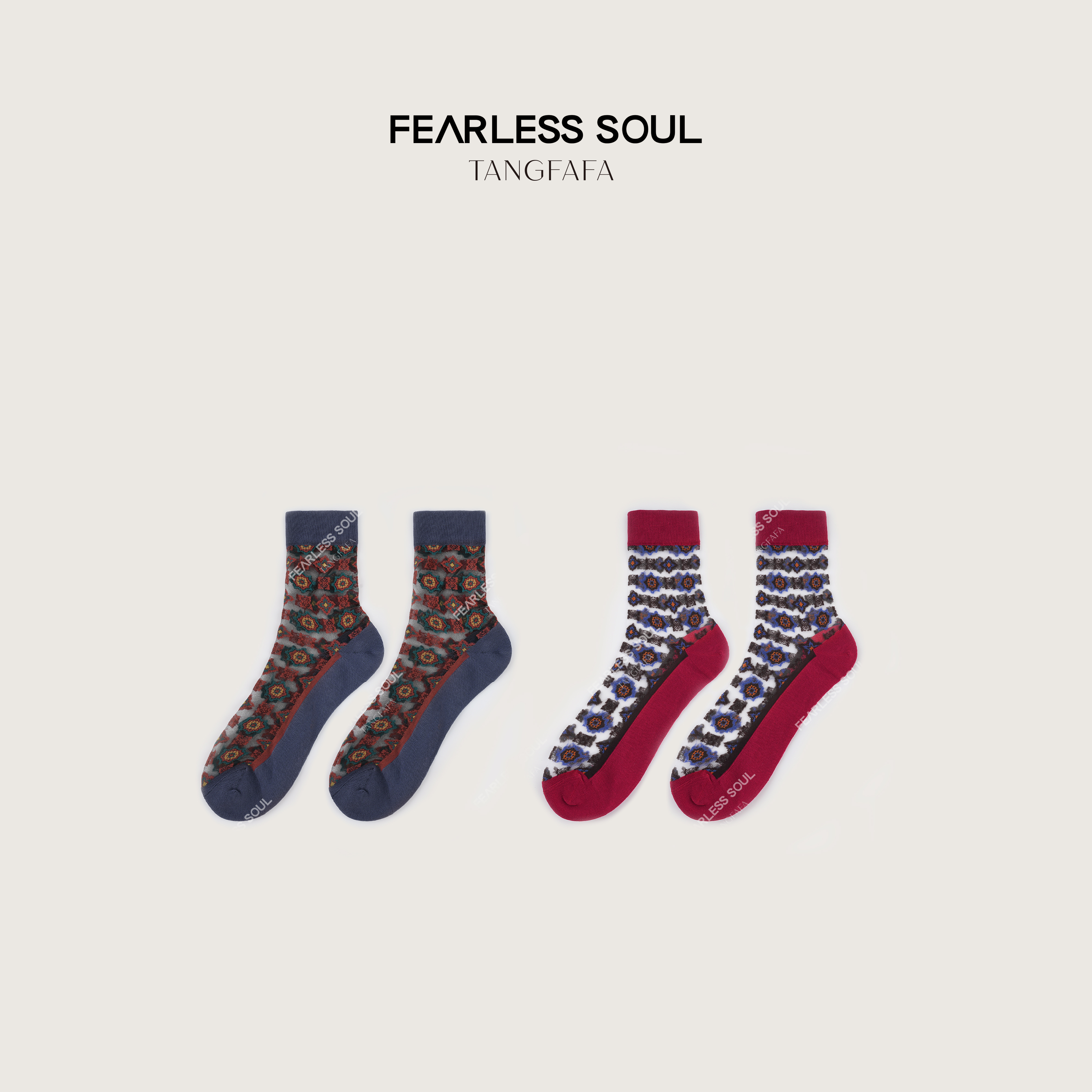 TFF X FS 几何花纹色调碰撞半透刺绣弹力中筒袜 825FE134 -