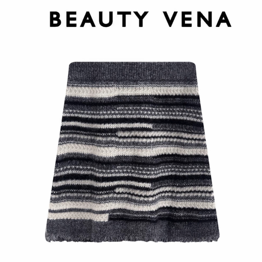 BEAUTY VENA条纹羊毛针织短裙AW5WLTS006