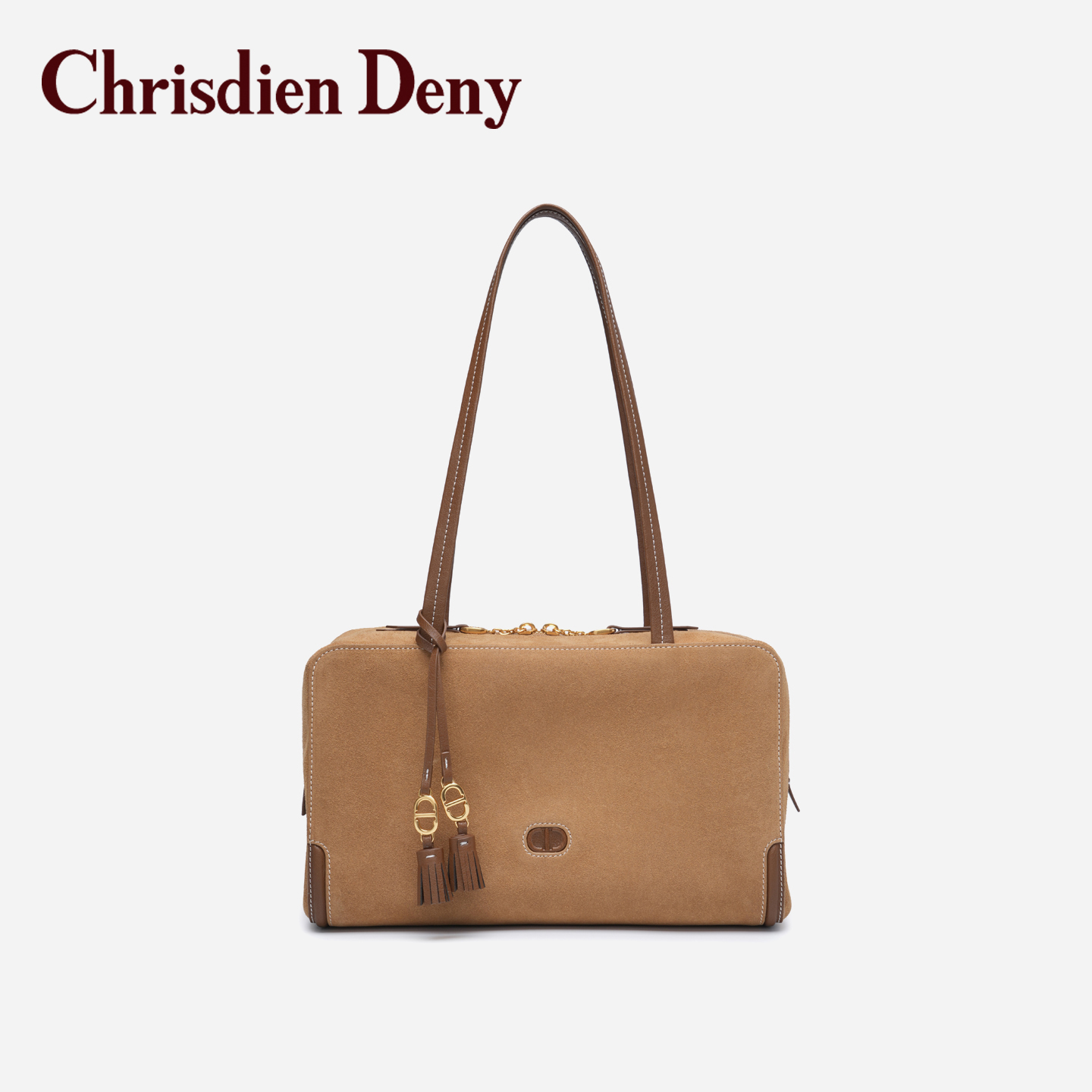 克雷斯丹尼单肩软皮凯莉包肩包棕色单肩包拉链款时尚百搭做旧