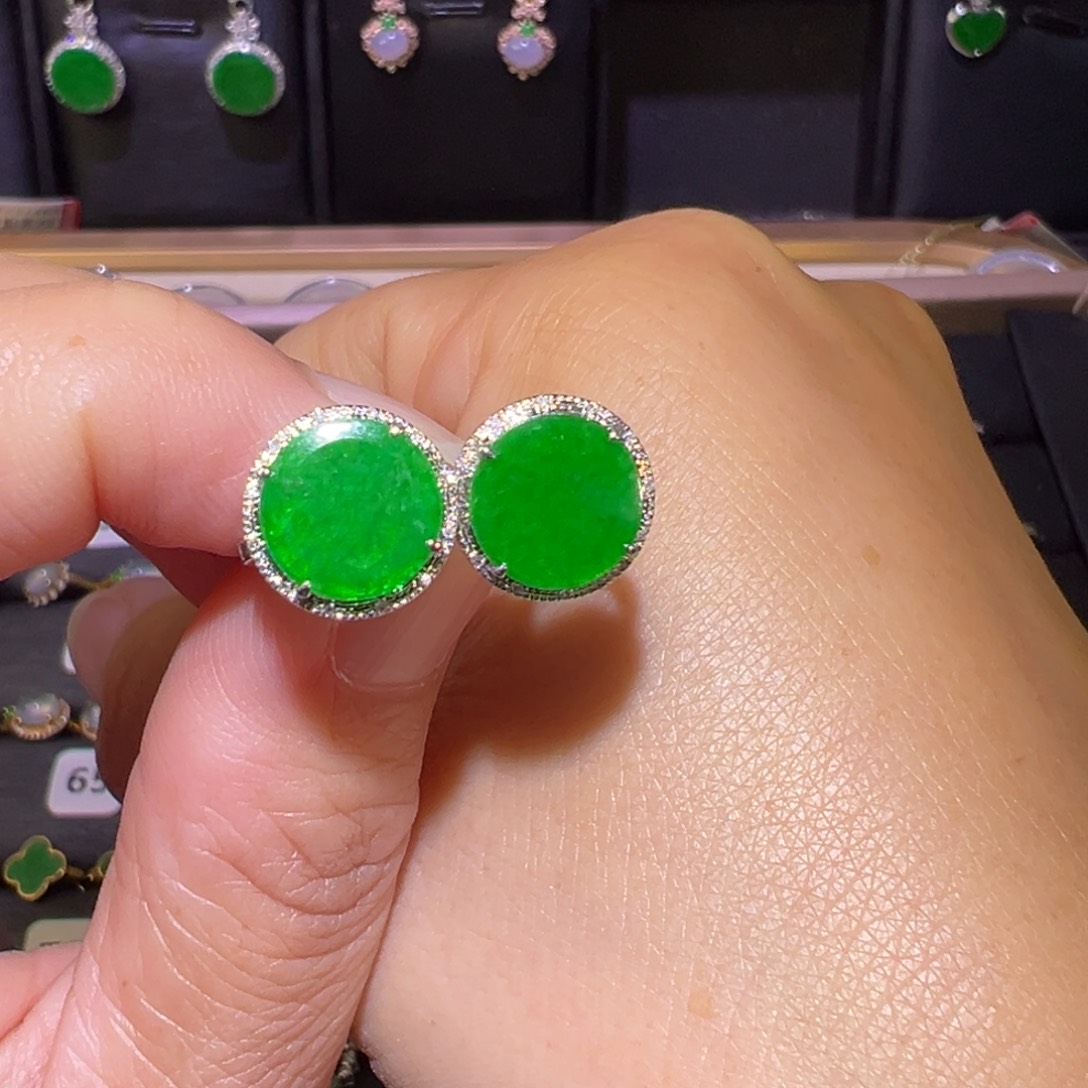 翡翠颈饰18K金镶嵌耳环