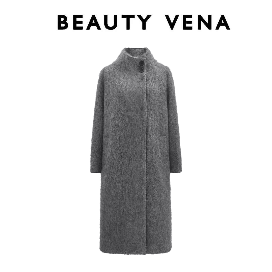 BEAUTY VENA立领保暖冬季设计师款直下摆长款毛呢大衣A5W01
