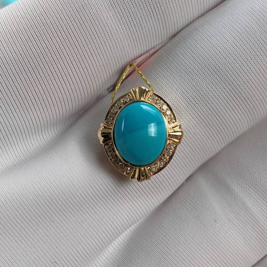 绿松石挂件18K金镶嵌