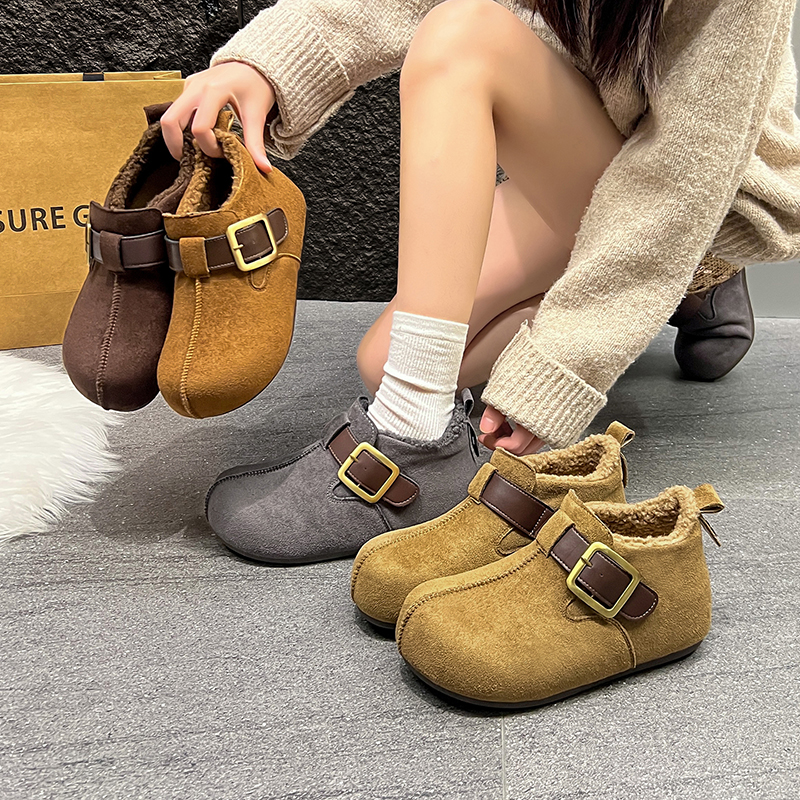 5CM增高加绒保暖勃肯鞋女2025秋冬季新款魔术贴高帮丑萌雪地棉