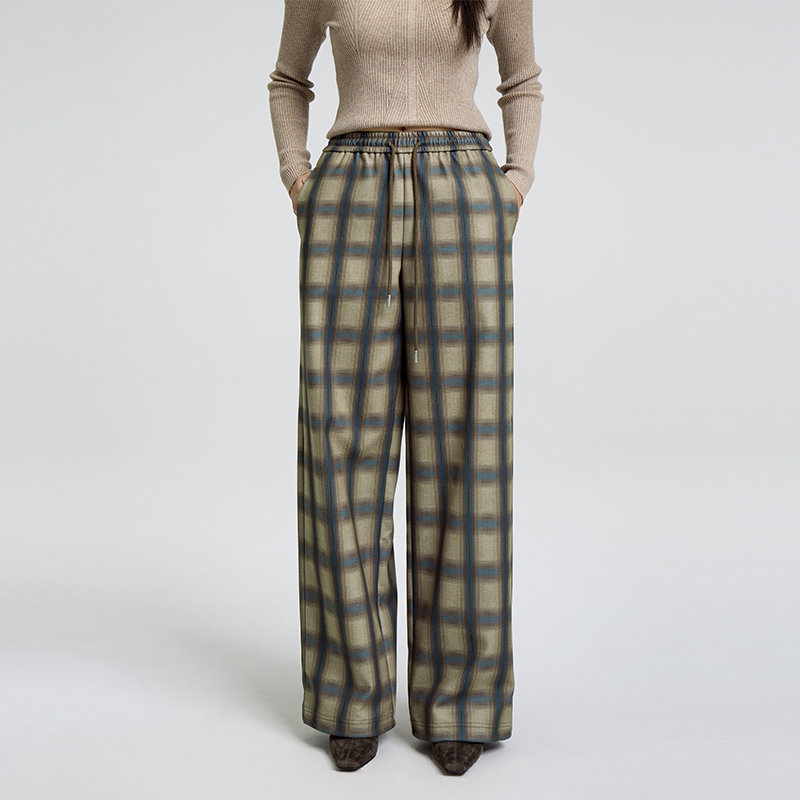 2025冬季格子针织阔腿裤休闲显瘦高腰秋冬时尚百搭女装宽松OC122