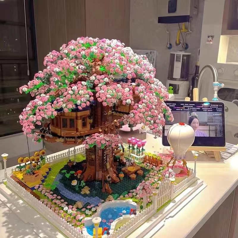 兼容乐高樱花树屋积木女孩拼装高难度手工diy礼物儿童益智玩具6岁