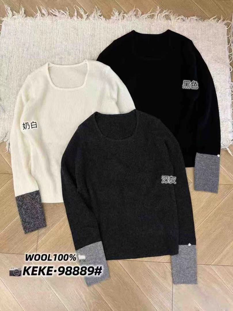 ZH 1-75421新款袖口撞色百搭毛衣