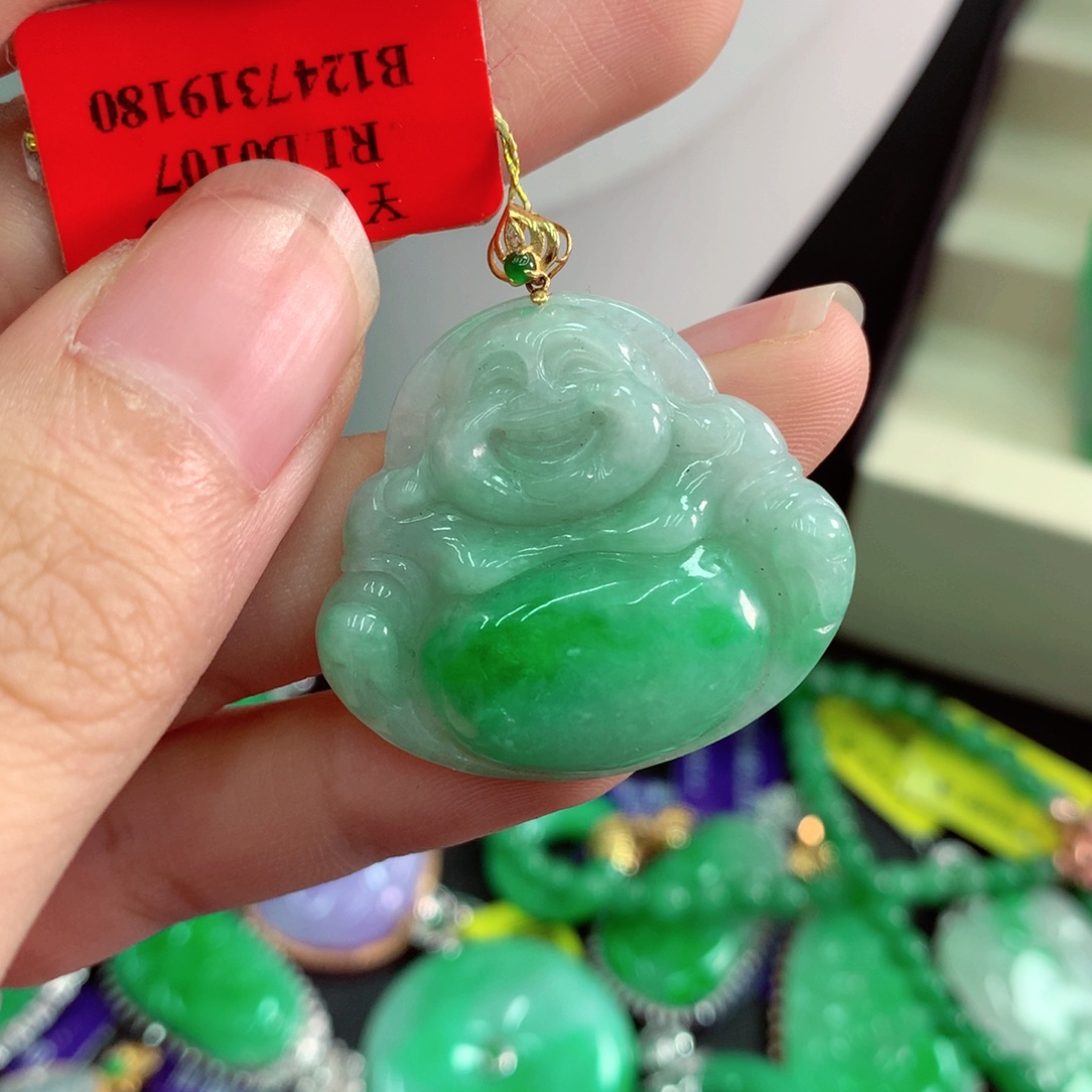 吊坠(不含链)18K金镶嵌翡翠
