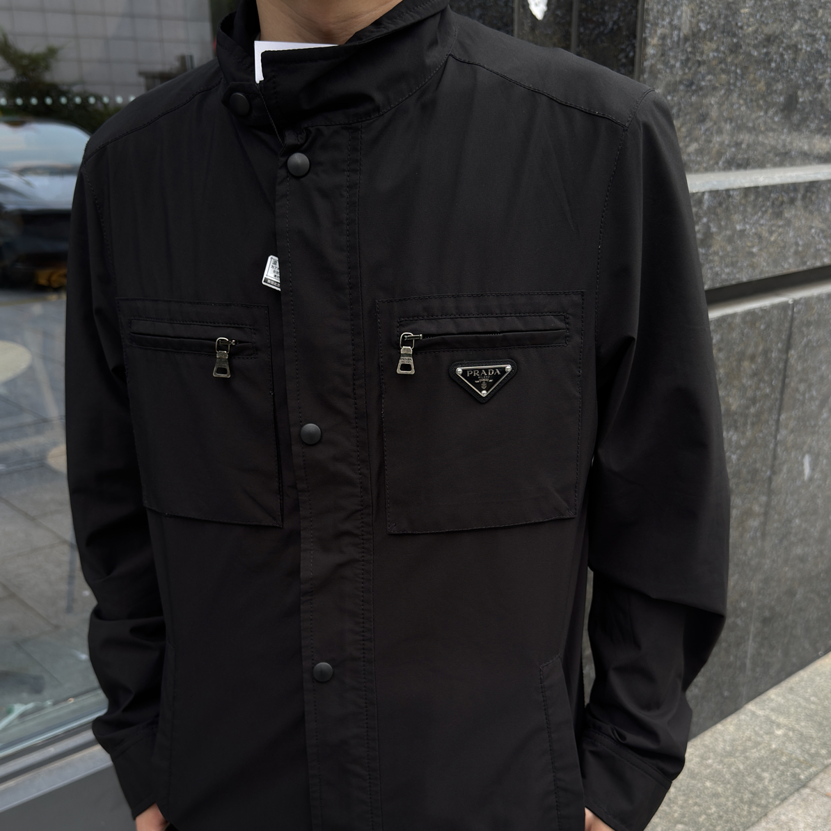 99新 Prada/普拉达 黑色口袋三角标夹克/50/工价13800男装外套