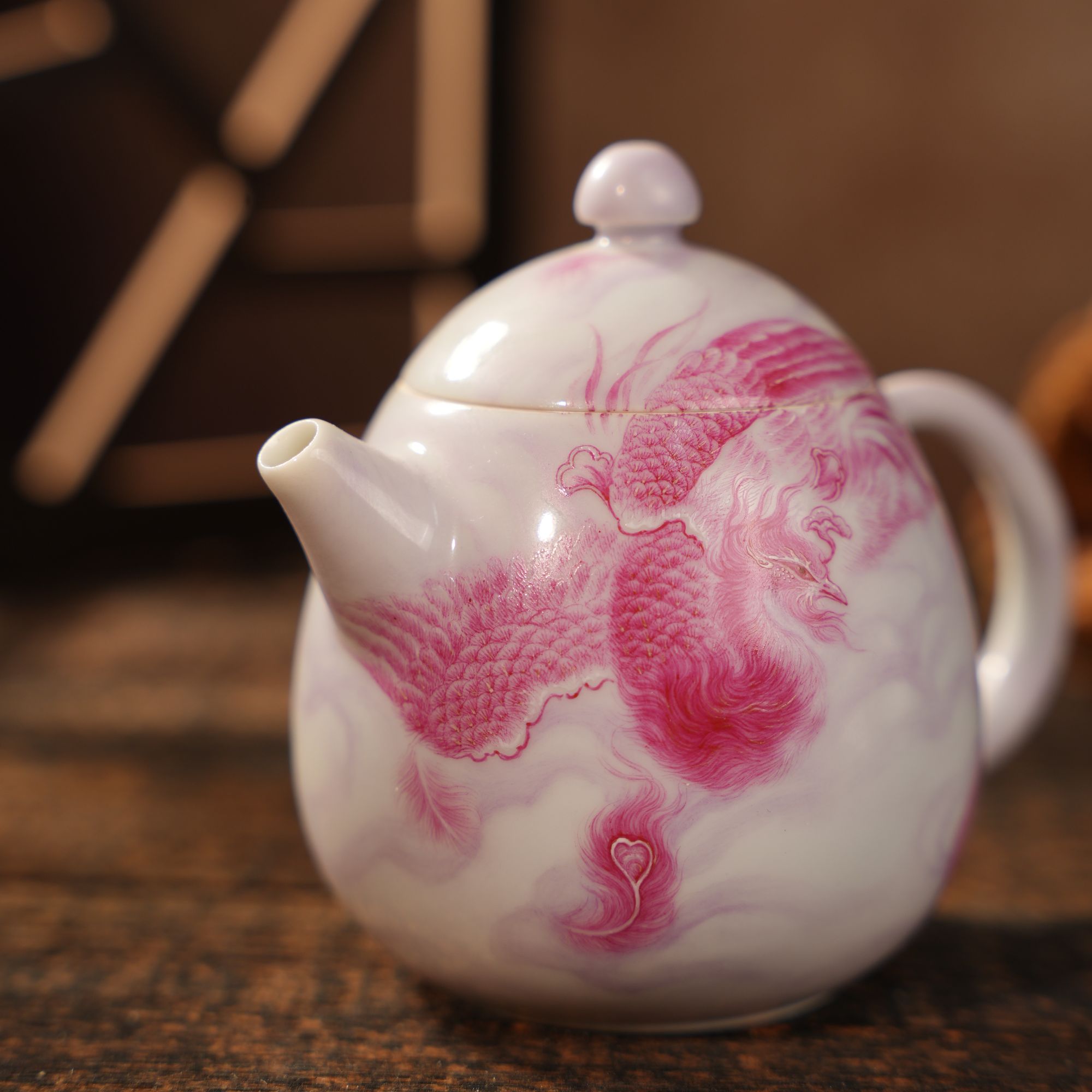 溢珍堂宝石红凤凰高档茶壶