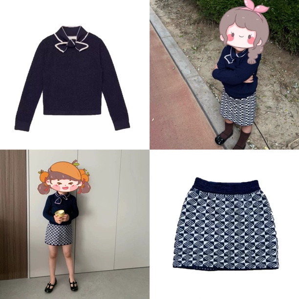 Mp羊毛复古半身裙藏青领结毛衣套头衫