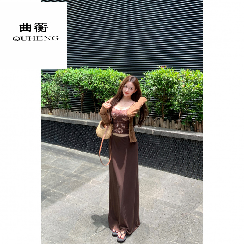 曲蘅显瘦气质性感法式时尚复古纯欲套装 早秋慵懒长袖防晒开衫+印