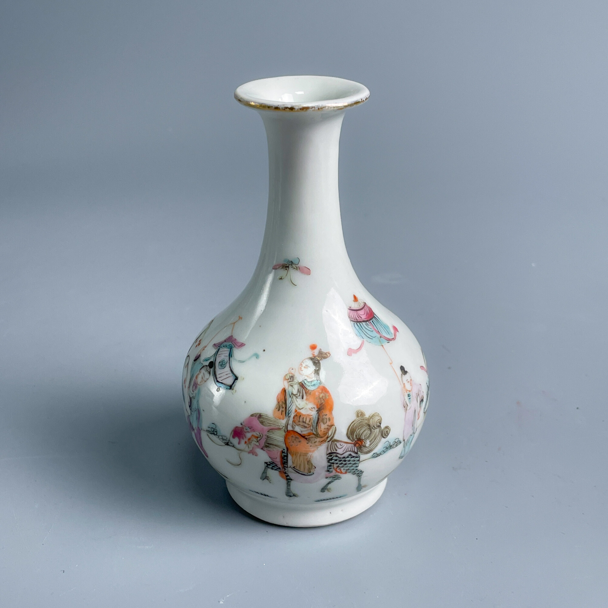 瓷器/古董清光绪粉彩麒麟送子小赏瓶M25AV007D78收藏/文物/绣花张