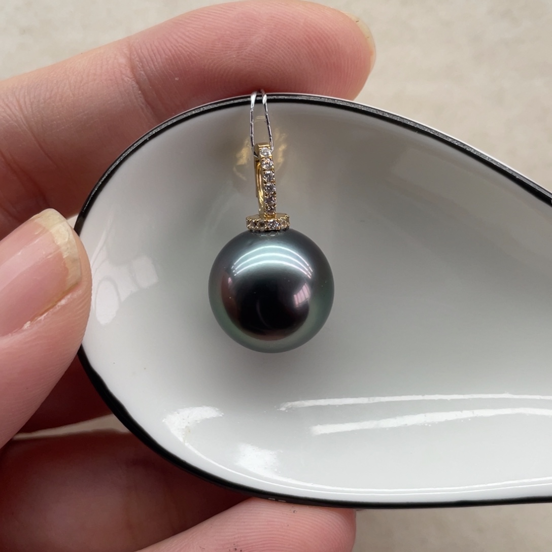 海水珍珠吊坠(不含链)18K金镶嵌13.8mm