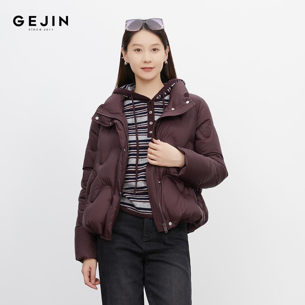 GEJIN/初秋上新连帽设计间色条纹时髦显瘦针织毛衫9422562467