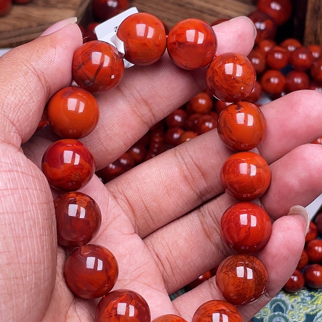 精***湖南红玛瑙未镶嵌手链南红瓦西卡15火焰